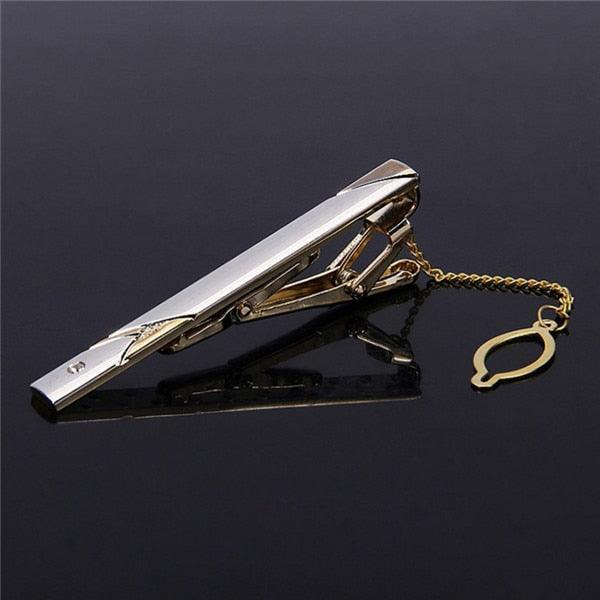 Impeccable Luxury Men's Metal Necktie Bar Formal Dress Shirt Classic Wear Neck Tie Clip With Chain Gold Color Clip Unique Shirt Business Tie Clip Wedding Ceremony Tie Clips Party Fashion Smooth Clasp Pin Father's Day Gifts Stevvex