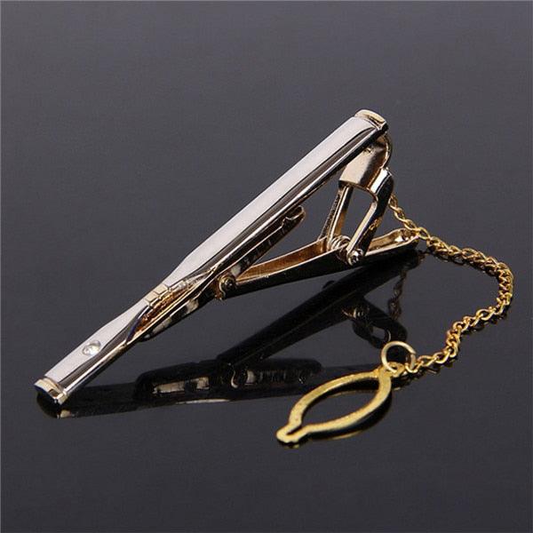 Impeccable Luxury Men's Metal Necktie Bar Formal Dress Shirt Classic Wear Neck Tie Clip With Chain Gold Color Clip Unique Shirt Business Tie Clip Wedding Ceremony Tie Clips Party Fashion Smooth Clasp Pin Father's Day Gifts Stevvex