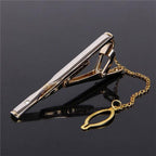 Impeccable Luxury Men's Metal Necktie Bar Formal Dress Shirt Classic Wear Neck Tie Clip With Chain Gold Color Clip Unique Shirt Business Tie Clip Wedding Ceremony Tie Clips Party Fashion Smooth Clasp Pin Father's Day Gifts Stevvex