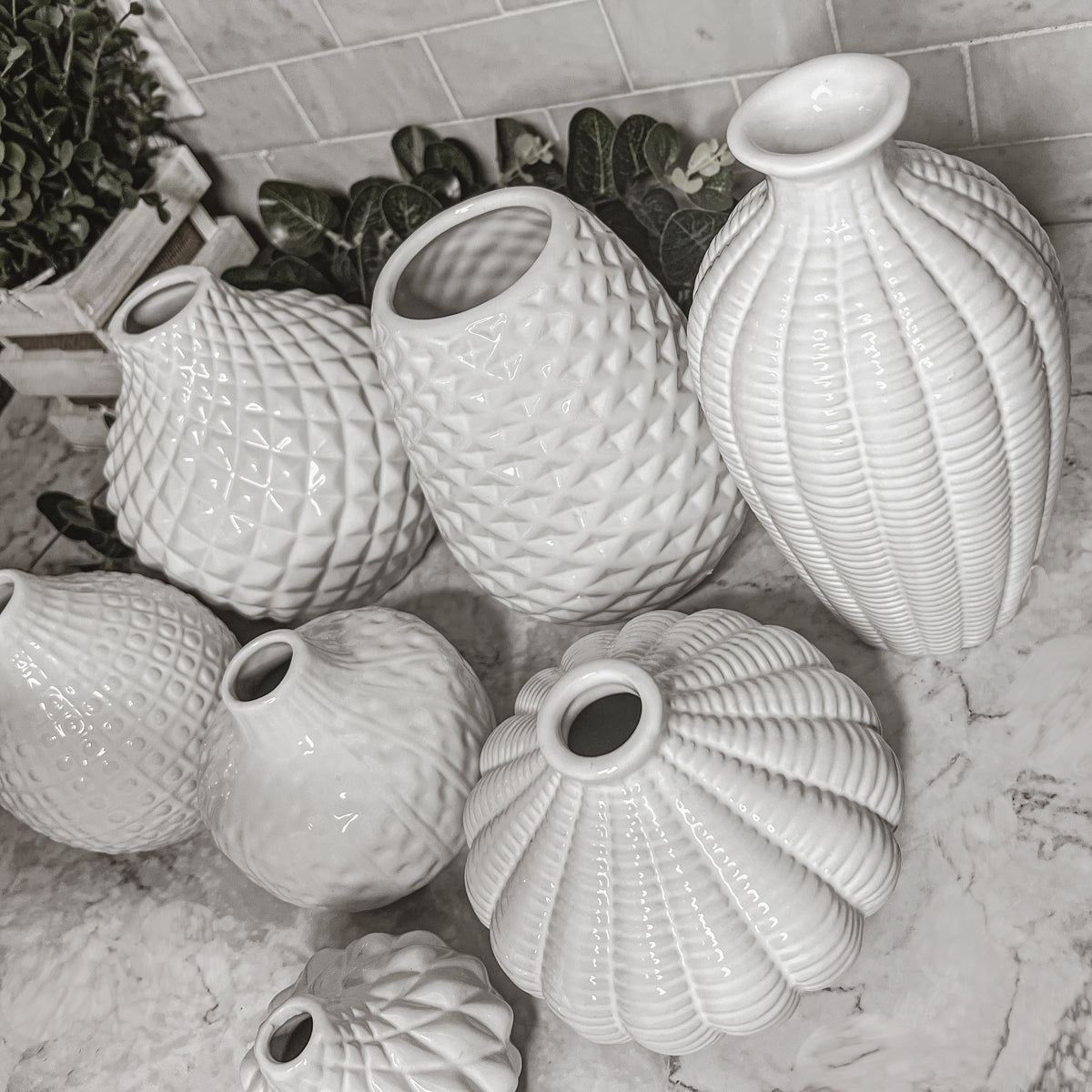 Imperfect Whitney Vases Slightly Damaged Discounted Ceramic Tabletop Vases BandsCo Straps