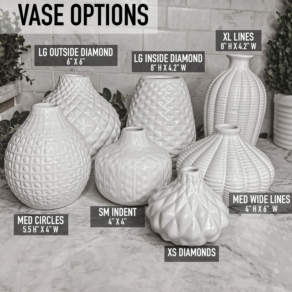 Imperfect Whitney Vases Slightly Damaged Discounted Ceramic Tabletop Vases BandsCo Straps