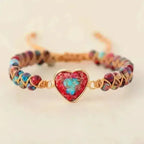 Imperial Jasper Bracelet – Grounding Red Jasper | Heart Charm Macrame