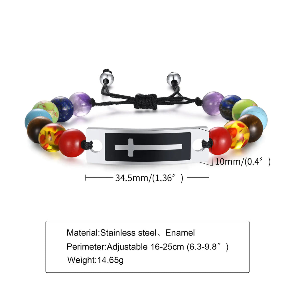 Curved Cross Beaded Bracelet with Black Agate & Tiger Eye Pi-Mart