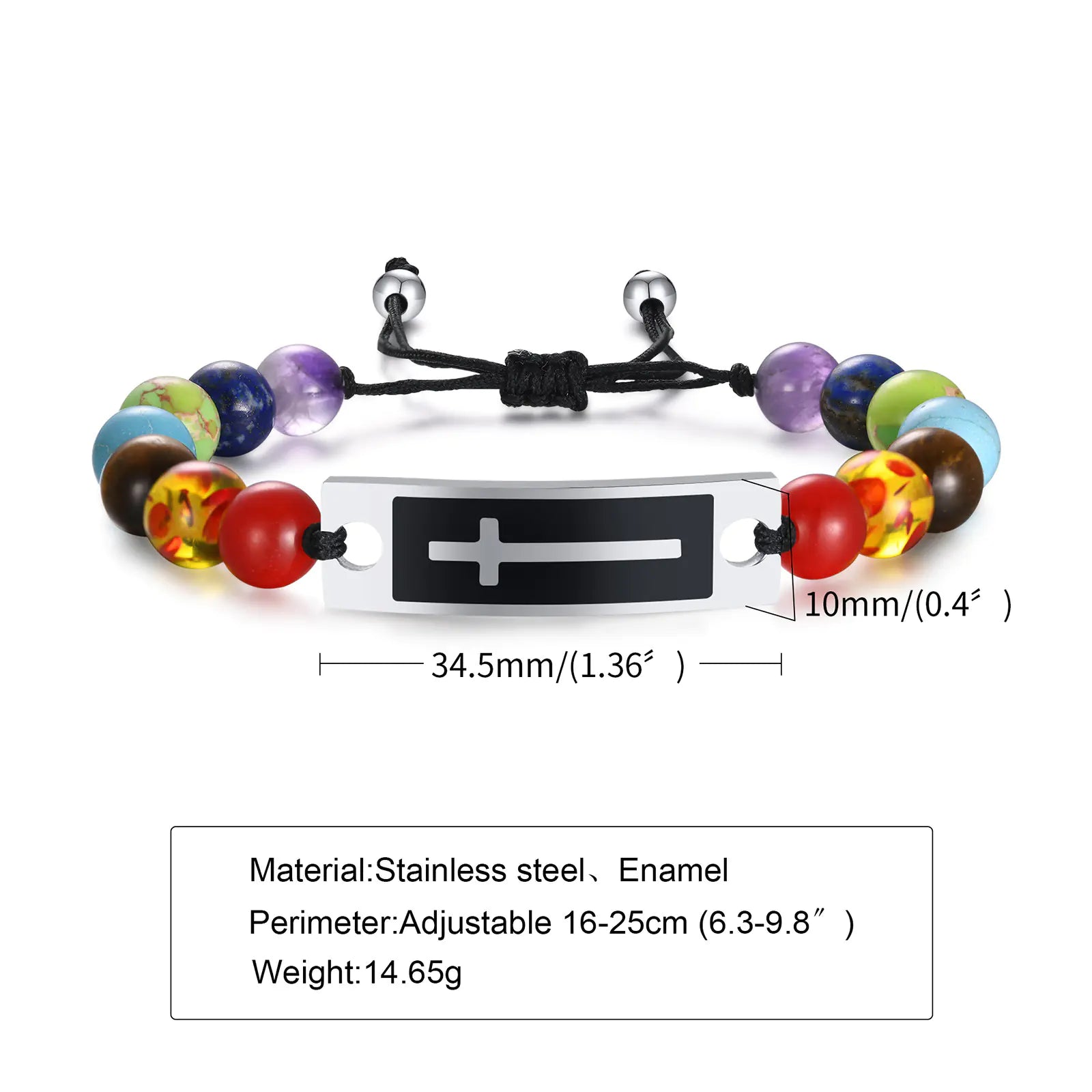 Curved Cross Beaded Bracelet with Black Agate & Tiger Eye Pi-Mart
