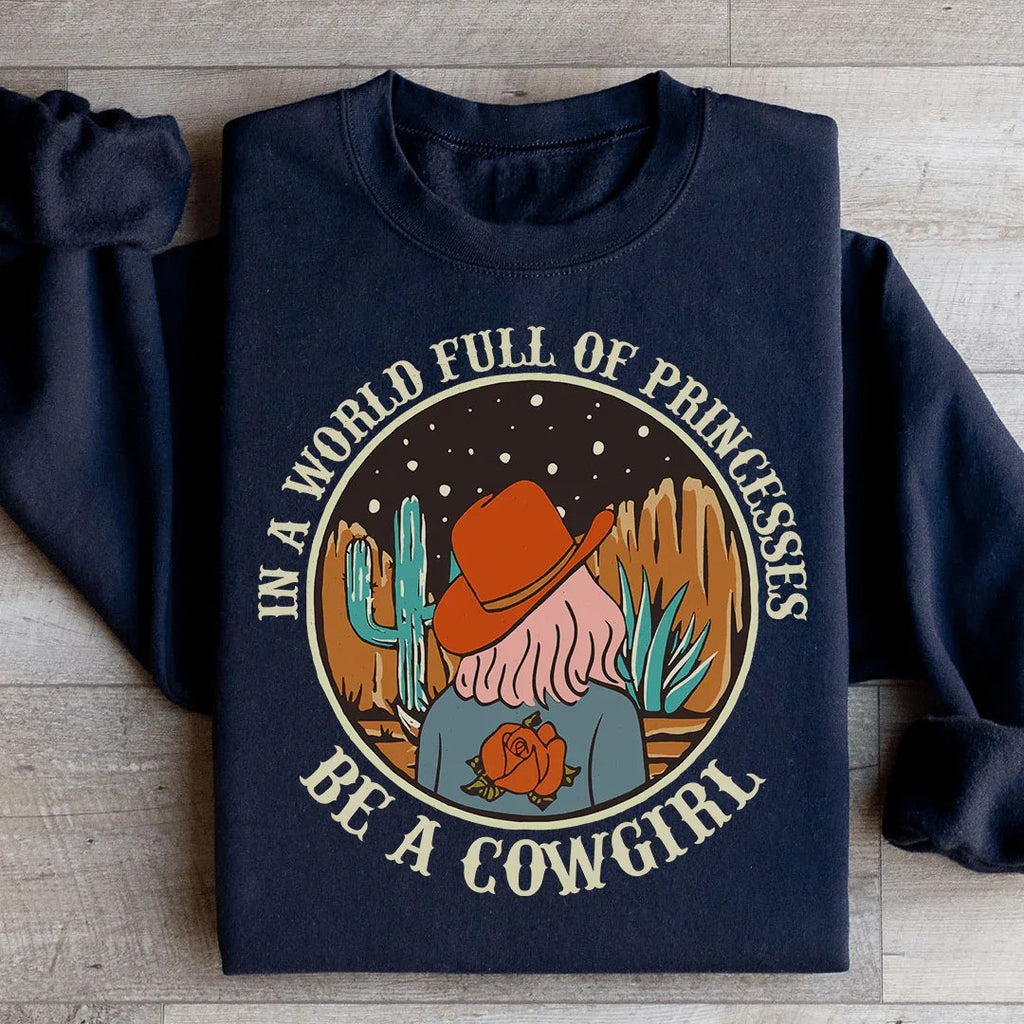 In A World Full Of Princesses Be A Cowgirl Sweatshirt Peachy Sunday