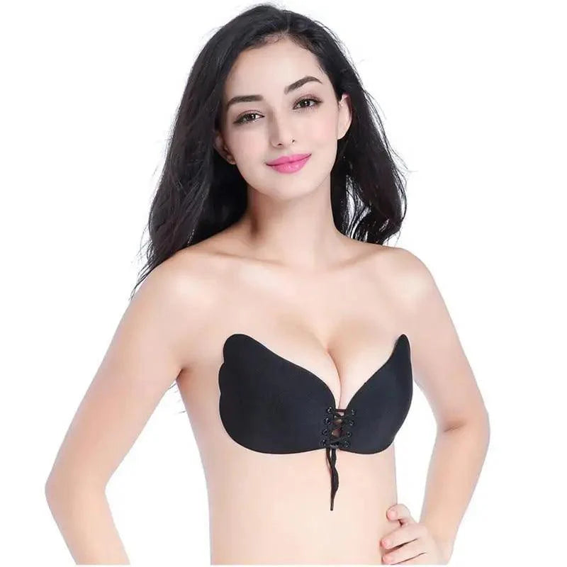 Incredible Strapless Invisible Bra Seamless Push Up Silicone Bras For Women Skin Black Lingerie Drawstring Bralette Stevvex