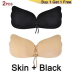 Incredible Strapless Invisible Bra Seamless Push Up Silicone Bras For Women Skin Black Lingerie Drawstring Bralette Stevvex