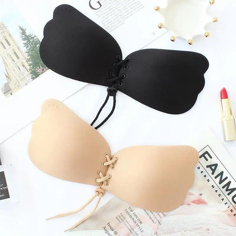 Incredible Strapless Invisible Bra Seamless Push Up Silicone Bras For Women Skin Black Lingerie Drawstring Bralette Stevvex