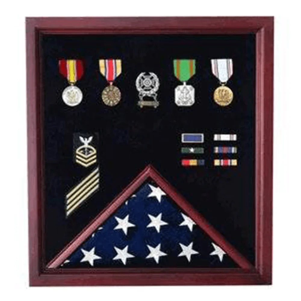 Retirement Cherry Medal and Flag Display and Badge Display Case The Military Gift Store