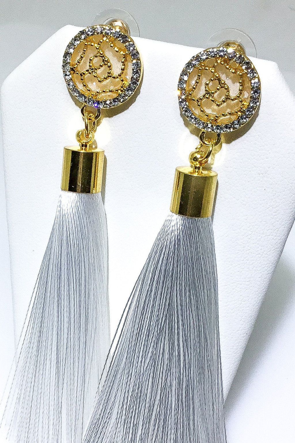 Indian Blue Tassel Drop Dangle Earrings Gold Accent