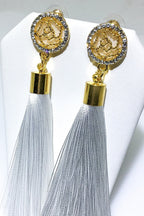 Indian Blue Tassel Drop Dangle Earrings Gold Accent