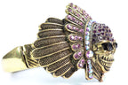 Indian Chief Skull Bangle Vintage Gold Crystal Headdress