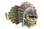 Indian Chief Skull Bangle Vintage Gold Crystal Headdress