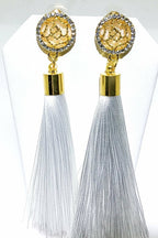 Indian Blue Tassel Drop Dangle Earrings Gold Accent