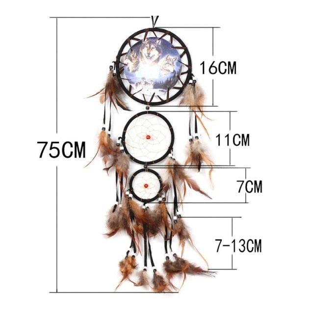 Indian Wolf Dream Catcher With Brown Feathers Dream-catcher Bead Beautiful Home Hanging Decoration Fashion Handmade Ornament Gift Wall Decor For Bedroom Festival Celebration Boho Moon Dream Catcher Stevvex
