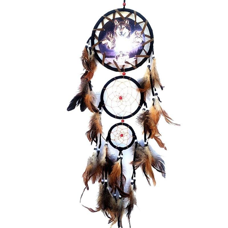 Indian Wolf Dream Catcher With Brown Feathers Dream-catcher Bead Beautiful Home Hanging Decoration Fashion Handmade Ornament Gift Wall Decor For Bedroom Festival Celebration Boho Moon Dream Catcher Stevvex
