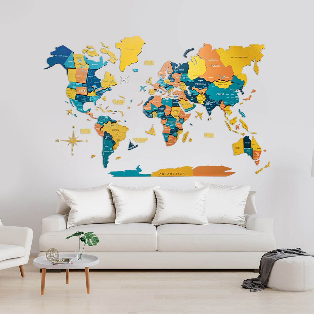 3D Luminous/Magnetic Colored Wooden World Map Indie - SJB-DIAMOND ELITES