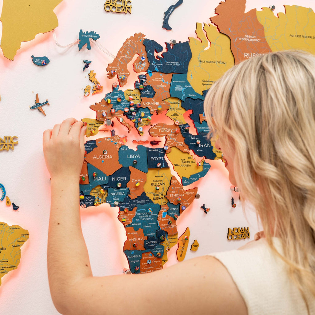 3D LED / LUMINOUS Wooden World Map 3.0 Indie - SJB-DIAMOND ELITES