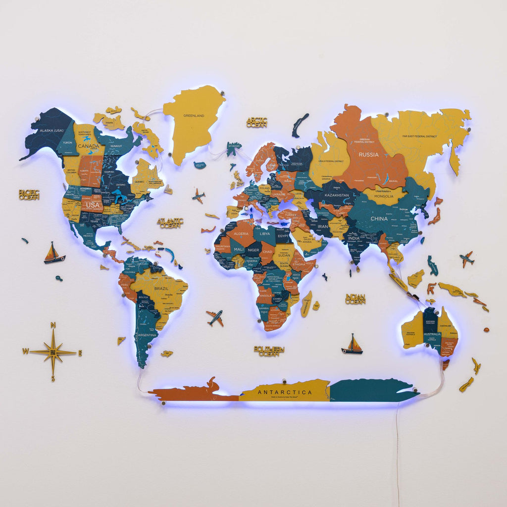 3D LED / LUMINOUS Wooden World Map 3.0 Indie - SJB-DIAMOND ELITES