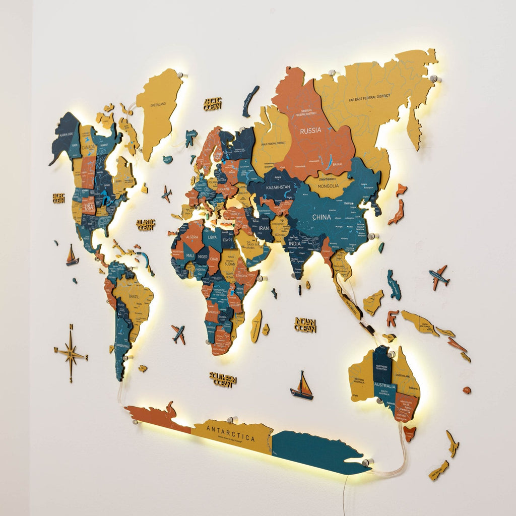 3D LED / LUMINOUS Wooden World Map 3.0 Indie - SJB-DIAMOND ELITES
