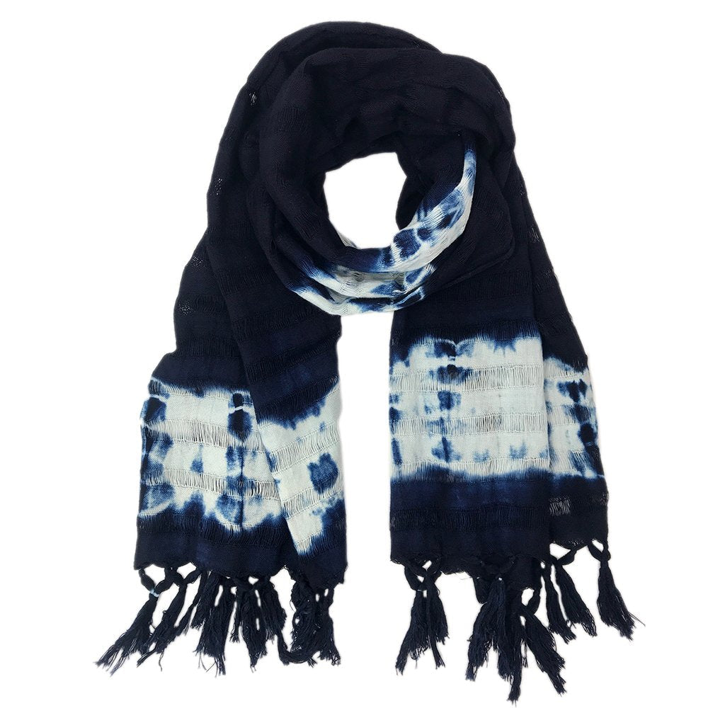 Indigo Stripe Cotton Scarf Oversized Lightweight Hand-Dyed Travel Wrap BandsCo Straps