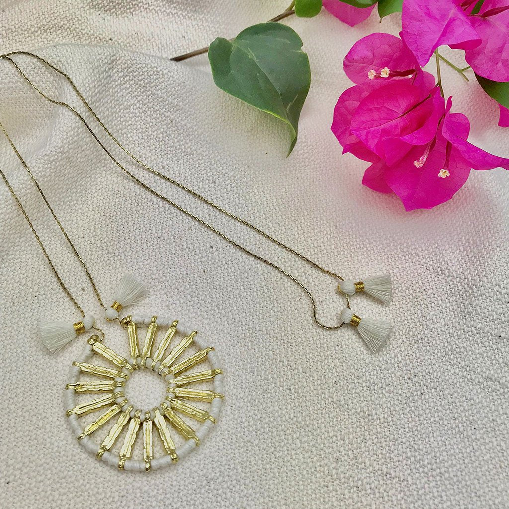Indu Pendant Necklace 4 Adjustable Cotton Tassels Boho Zinc Alloy 18 Inch BandsCo Straps