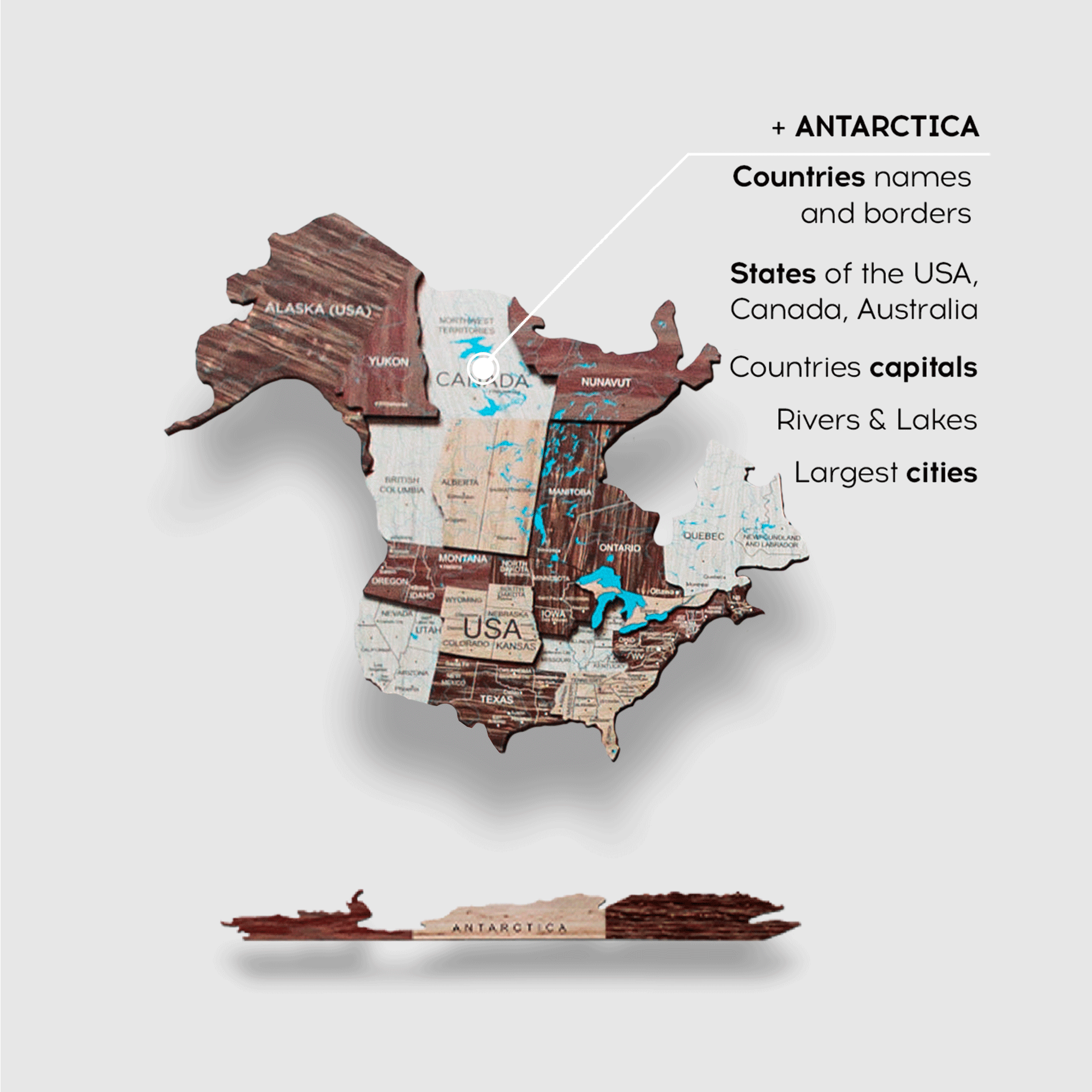 Travel Wall Decor Set: 3D Wooden Colored Map with Flag Pins - SJB-DIAMOND ELITES