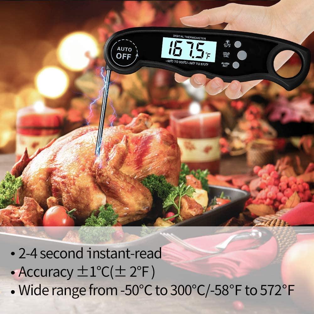Instant Read Meat Thermometer Upgraded Instant Read Meat Thermometer 2-in-1 Ultra Fast Digital Meat Thermometer for Cooking Oven Safe Food Thermometer Waterproof Ultra Fast Digital Food Water Milk Thermometer for Outdoor Cooking BBQ and Kitchen Stevvex