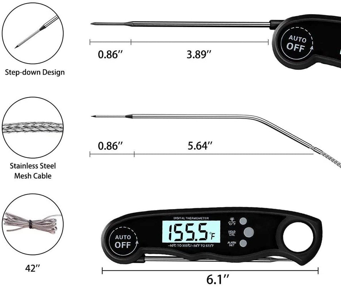 Instant Read Meat Thermometer Upgraded Instant Read Meat Thermometer 2-in-1 Ultra Fast Digital Meat Thermometer for Cooking Oven Safe Food Thermometer Waterproof Ultra Fast Digital Food Water Milk Thermometer for Outdoor Cooking BBQ and Kitchen Stevvex