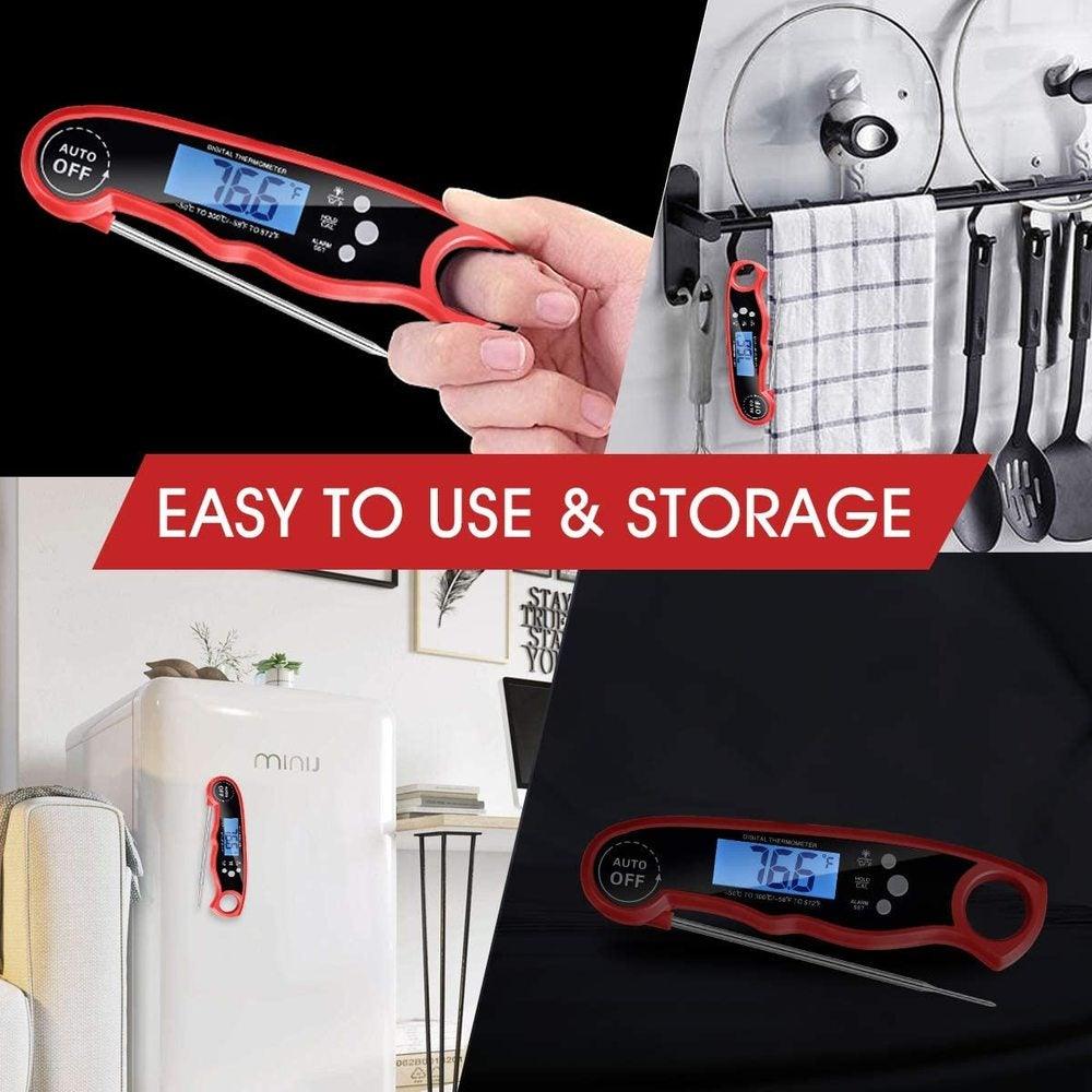 Instant Read Meat Thermometer Upgraded Instant Read Meat Thermometer 2-in-1 Ultra Fast Digital Meat Thermometer for Cooking Oven Safe Food Thermometer Waterproof Ultra Fast Digital Food Water Milk Thermometer for Outdoor Cooking BBQ and Kitchen Stevvex