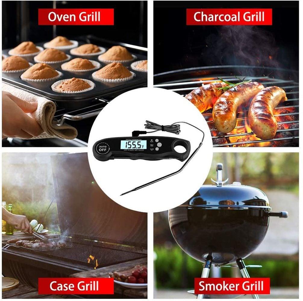 Instant Read Meat Thermometer Upgraded Instant Read Meat Thermometer 2-in-1 Ultra Fast Digital Meat Thermometer for Cooking Oven Safe Food Thermometer Waterproof Ultra Fast Digital Food Water Milk Thermometer for Outdoor Cooking BBQ and Kitchen Stevvex