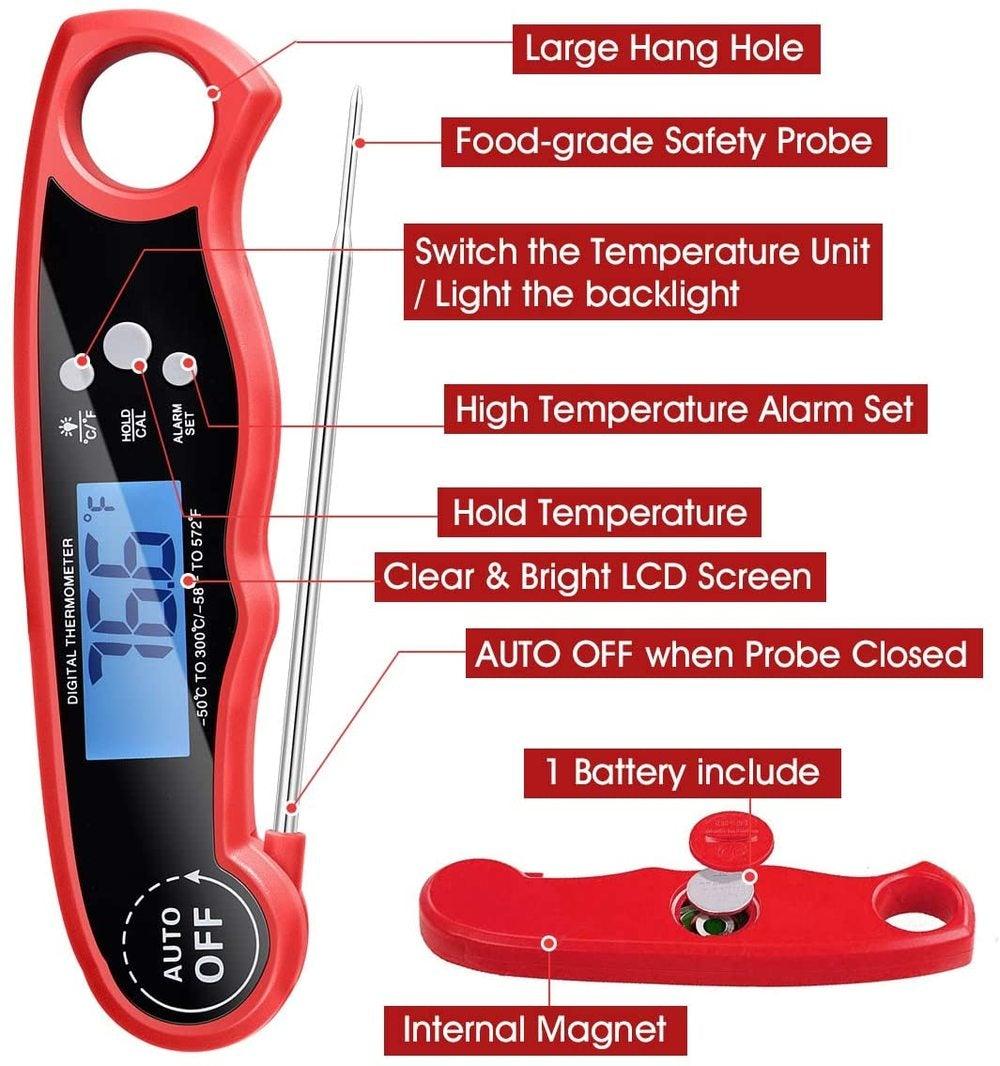 Instant Read Meat Thermometer Upgraded Instant Read Meat Thermometer 2-in-1 Ultra Fast Digital Meat Thermometer for Cooking Oven Safe Food Thermometer Waterproof Ultra Fast Digital Food Water Milk Thermometer for Outdoor Cooking BBQ and Kitchen Stevvex