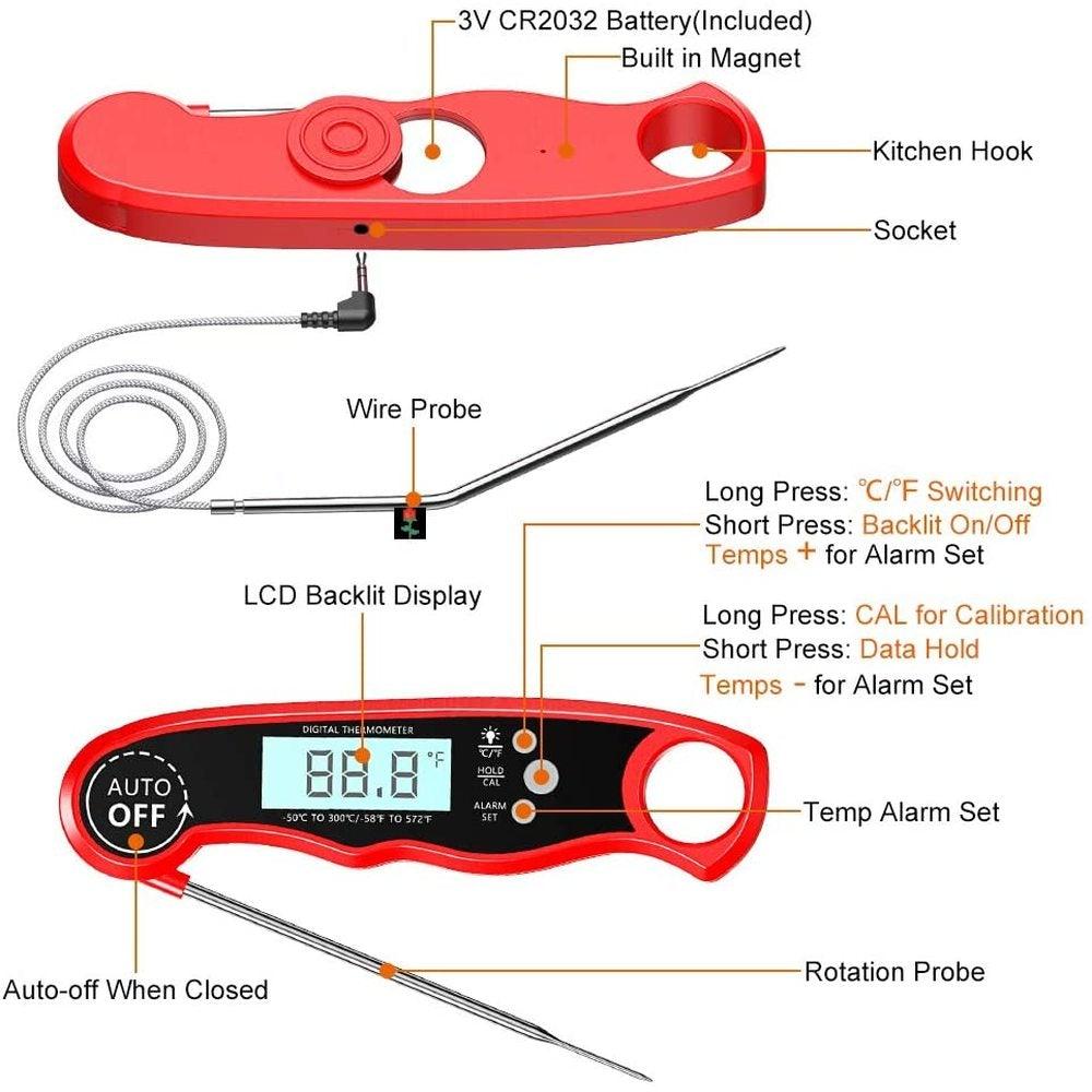 Instant Read Meat Thermometer Upgraded Instant Read Meat Thermometer 2-in-1 Ultra Fast Digital Meat Thermometer for Cooking Oven Safe Food Thermometer Waterproof Ultra Fast Digital Food Water Milk Thermometer for Outdoor Cooking BBQ and Kitchen Stevvex
