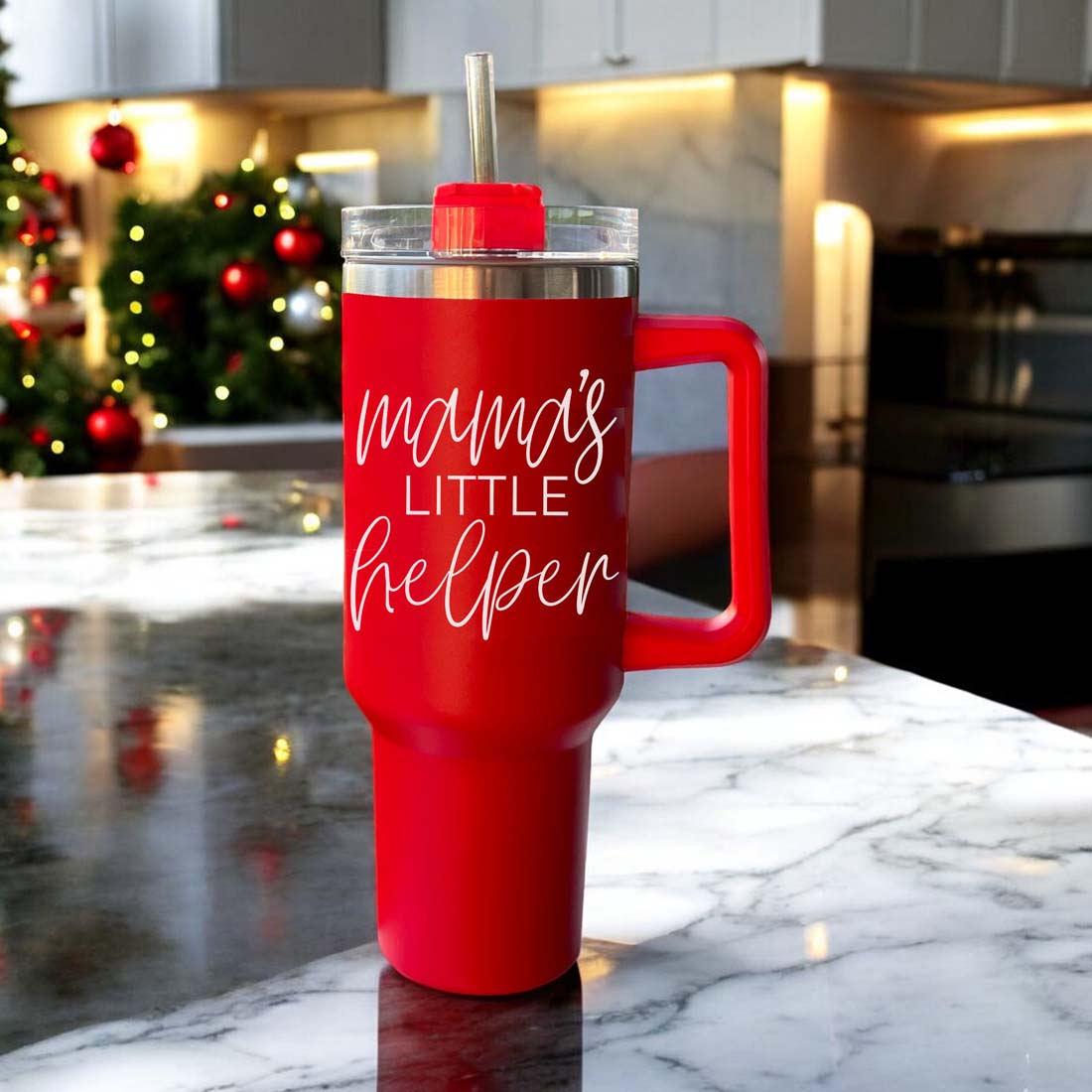 Insulated 40oz Travel Mug With Handle Lid And Straw, Green Option, Mom Gift BandsCo Straps