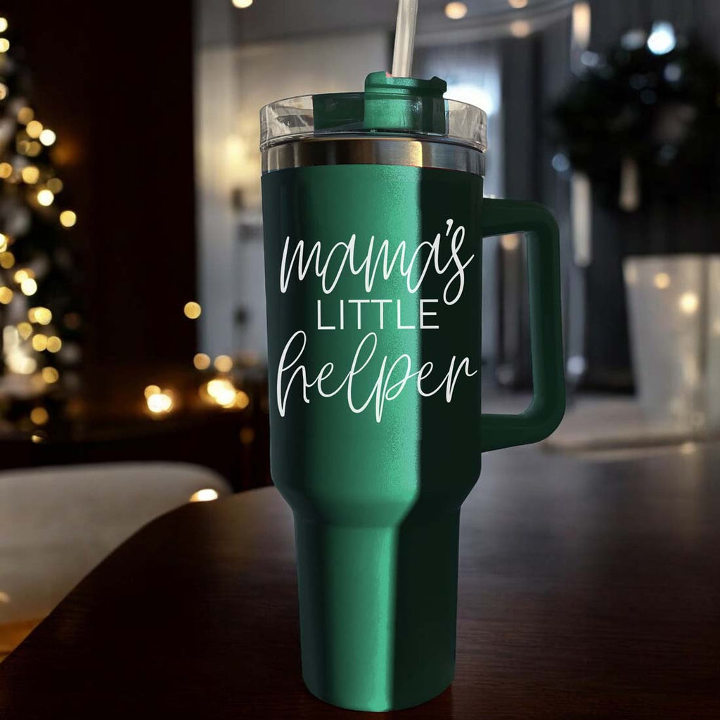 Insulated 40oz Travel Mug With Handle Lid And Straw, Green Option, Mom Gift BandsCo Straps