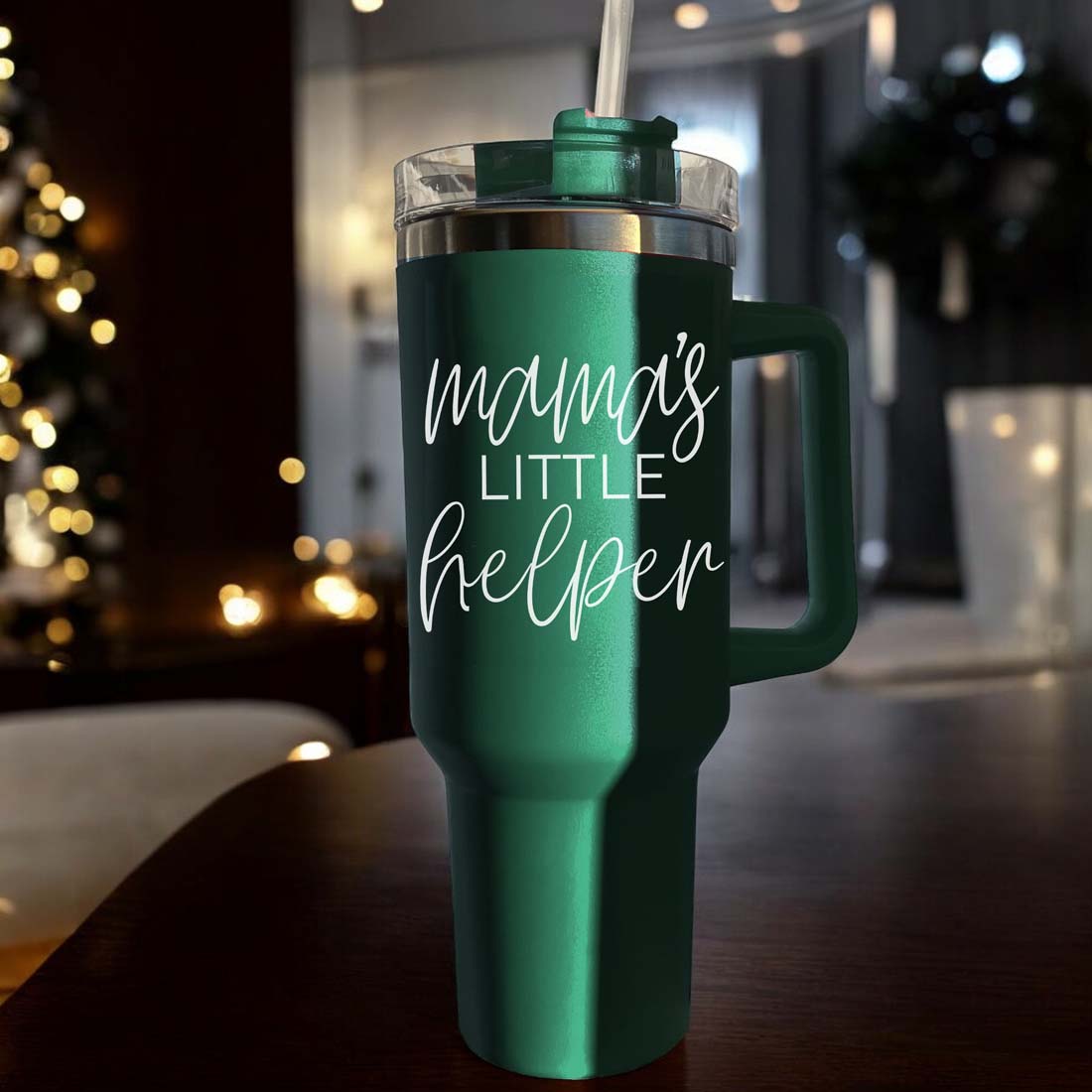 Insulated 40oz Travel Mug With Handle Lid And Straw, Green Option, Mom Gift BandsCo Straps