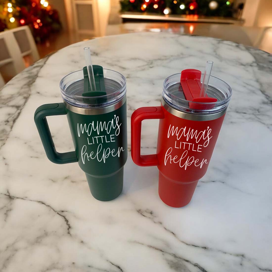 Insulated 40oz Travel Mug With Handle Lid And Straw, Green Option, Mom Gift BandsCo Straps