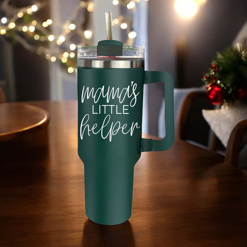 Insulated 40oz Travel Mug With Handle Lid And Straw, Green Option, Mom Gift BandsCo Straps