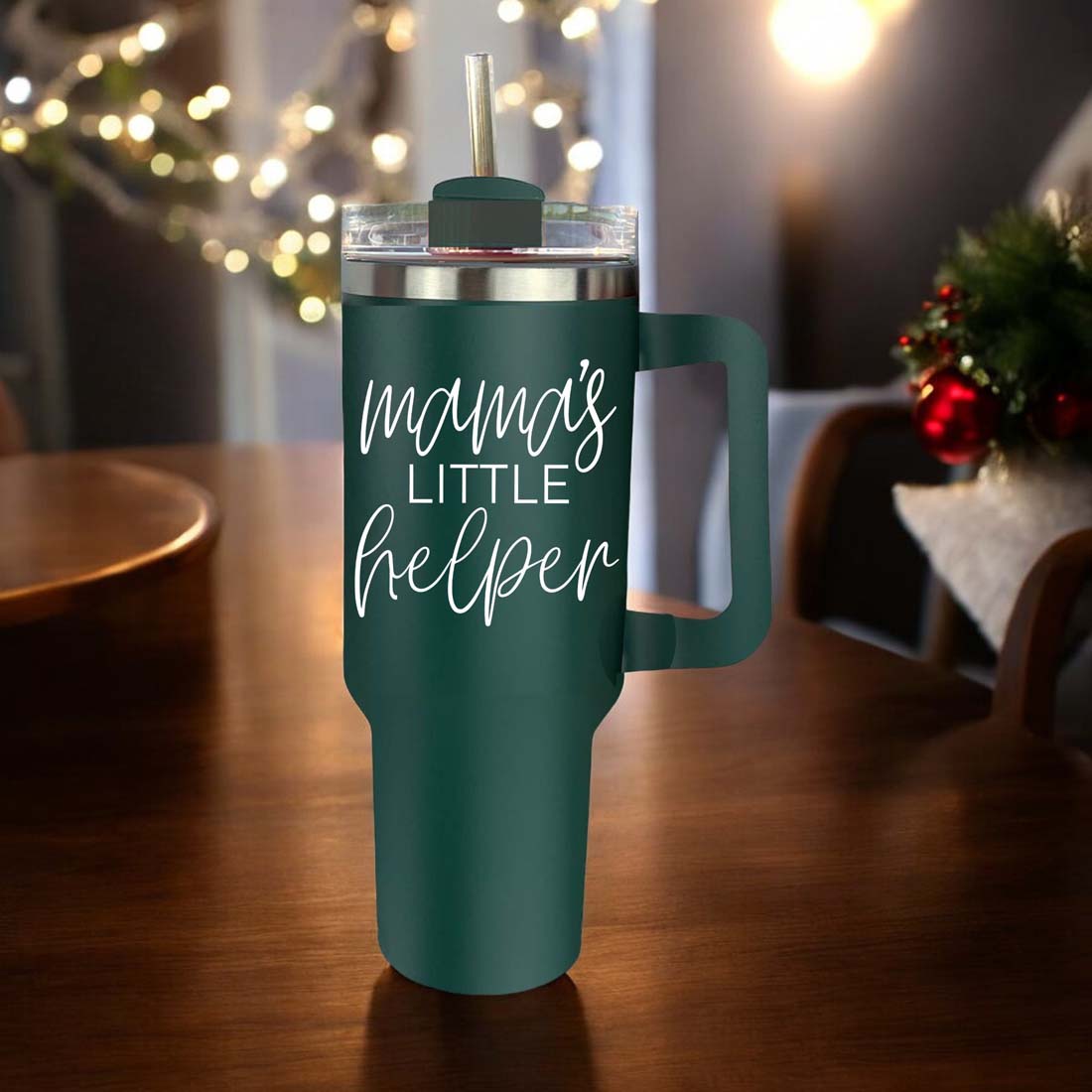 Insulated 40oz Travel Mug With Handle Lid And Straw, Green Option, Mom Gift BandsCo Straps