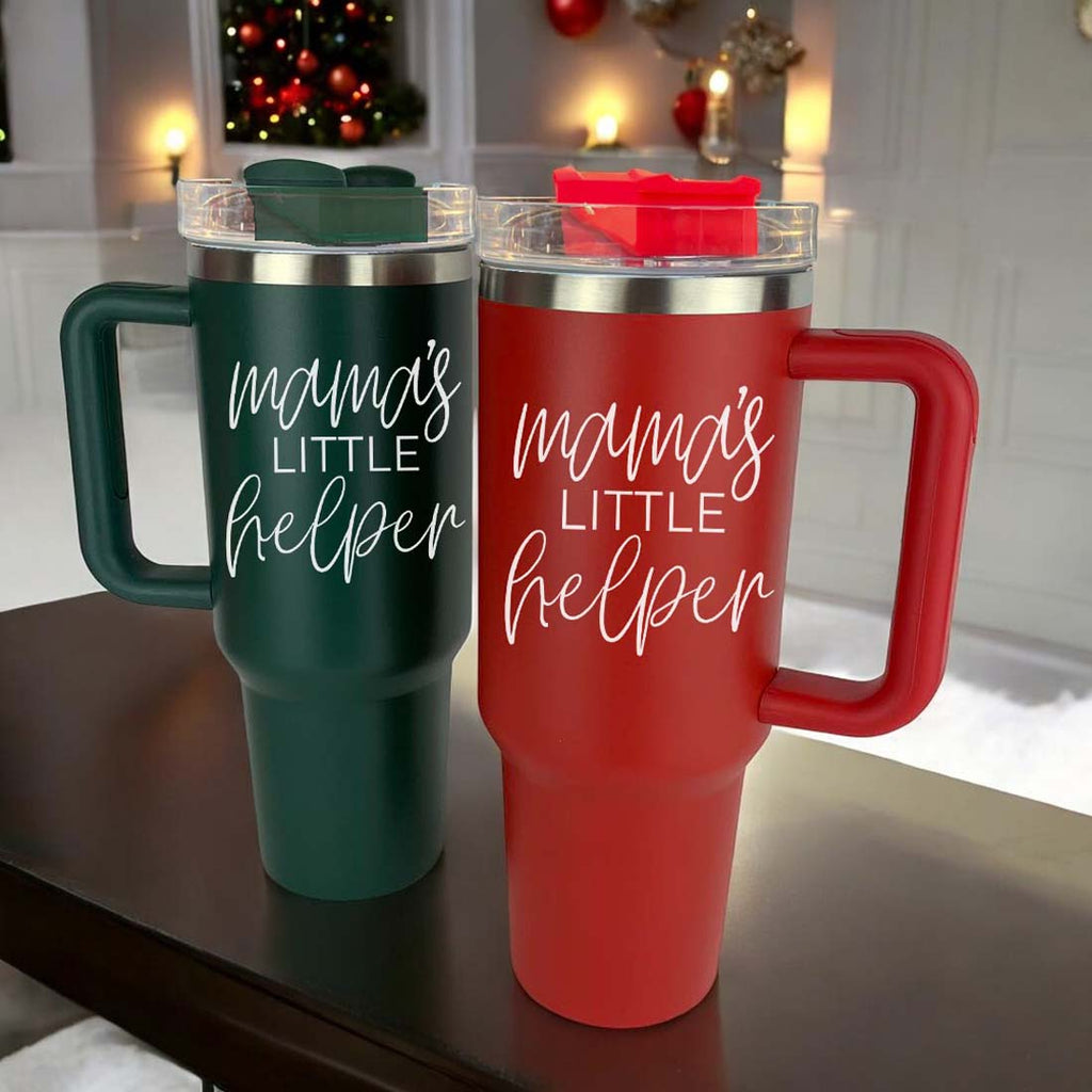 Insulated 40oz Travel Mug With Handle Lid And Straw, Green Option, Mom Gift BandsCo Straps