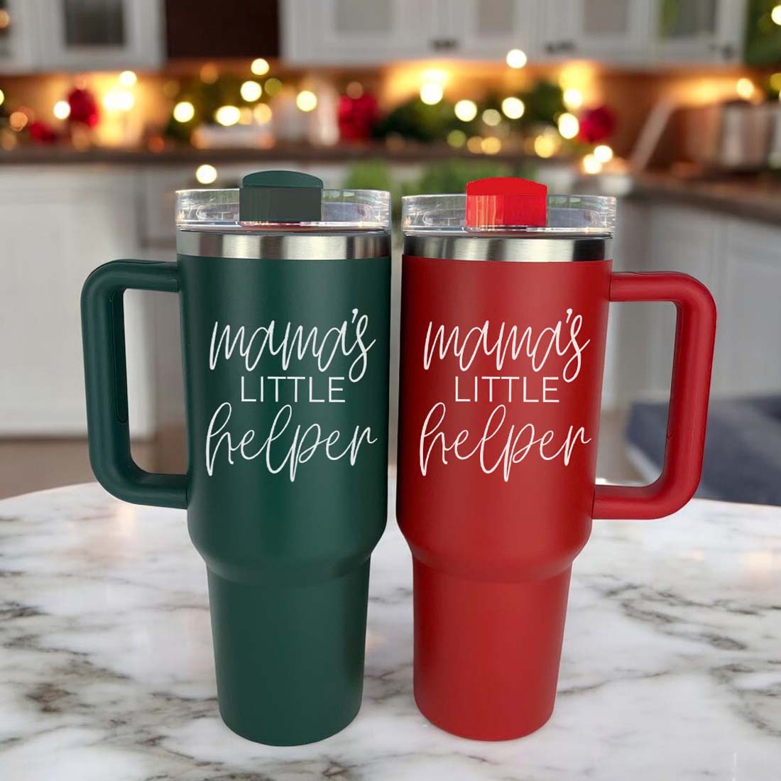 Insulated 40oz Travel Mug With Handle Lid And Straw, Green Option, Mom Gift BandsCo Straps