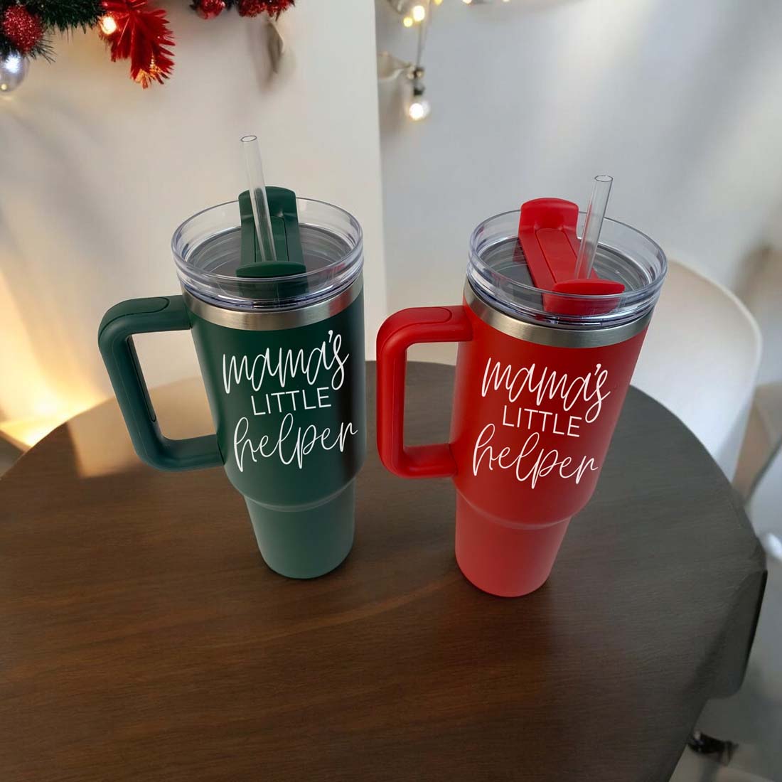 Insulated 40oz Travel Mug With Handle Lid And Straw, Green Option, Mom Gift BandsCo Straps