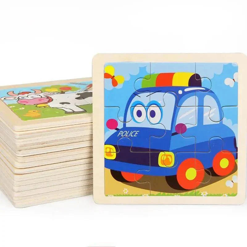 Intelligence Kids Toy Wooden 3D Puzzle Tangram for Children Baby Cartoon Animal , Traffic Puzzles Educational Learning Toys - SJB-DIAMOND ELITES