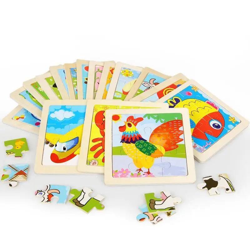 Intelligence Kids Toy Wooden 3D Puzzle Tangram for Children Baby Cartoon Animal , Traffic Puzzles Educational Learning Toys - SJB-DIAMOND ELITES