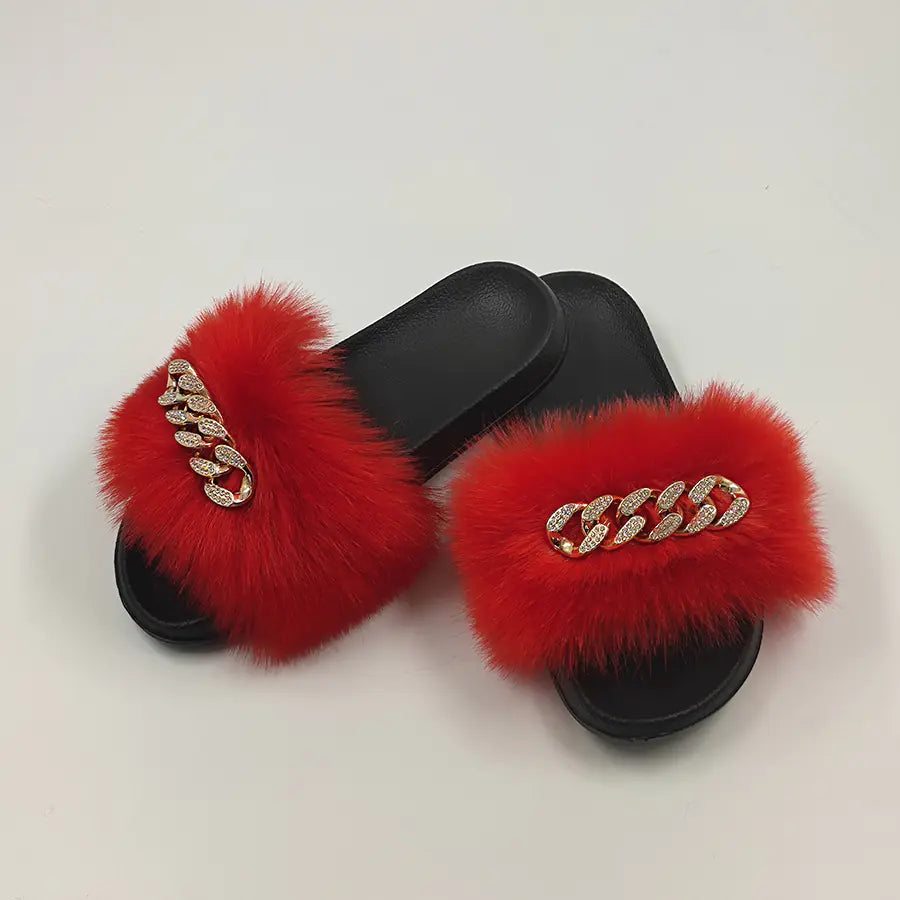 Plush Imitation Fox Fur Flip Flops Fashion Slippers Pi-Mart