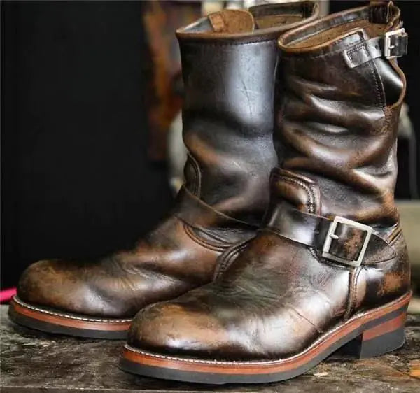 Men's Casual Fashion Mid-Tube Flat-Bottomed Wedge Boots Pi-Mart