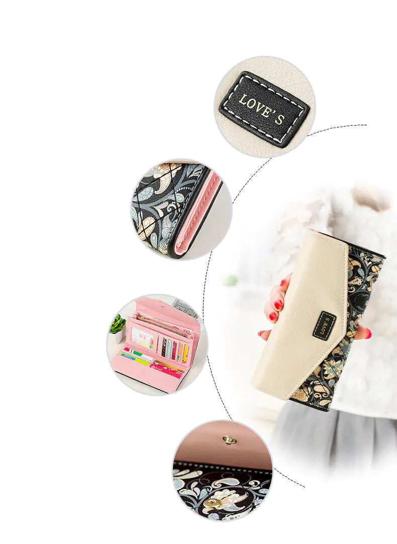 Fashion Women Leather Envelope Clutch Wallet Long Card Holder Purse Bag Handbag Pi-Mart