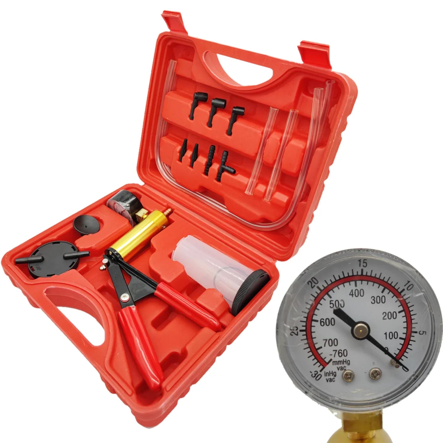 Hand Held Vacuum Pressure Pump Tester Set Brake Fluid Bleeder Bleeding Kit + Box Pi-Mart