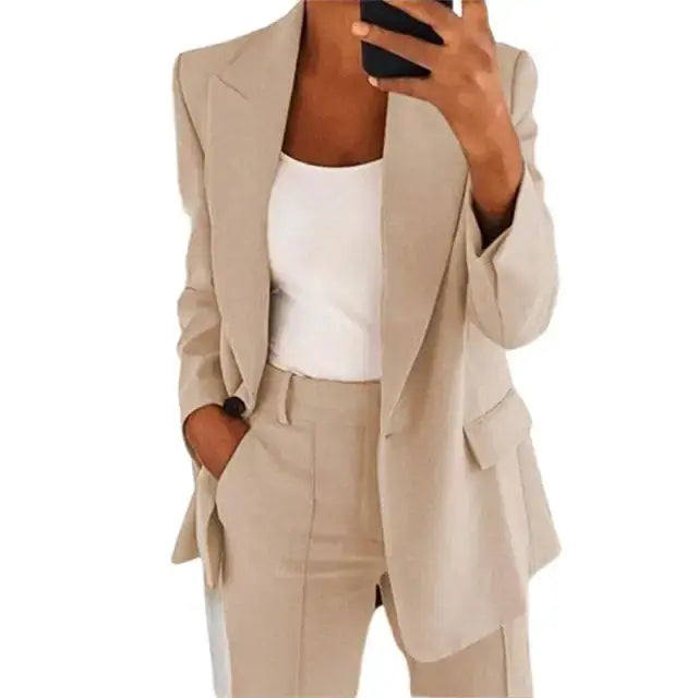 Solid Color Blazer Long Sleeve Pi-Mart