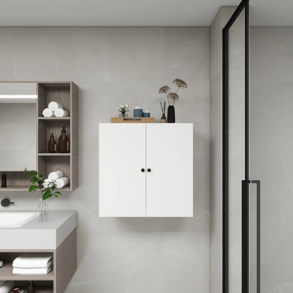 C2 Closet Shelves for bathroom,Wooden Closet System Modular With 2 Doors Shelves Wall Mount Organizer Modern Shelving for Walk in Closet Organization Bedroom Built in Clothes Storage 31.49''W x 16.04''D x 31.49''H Pi-Mart